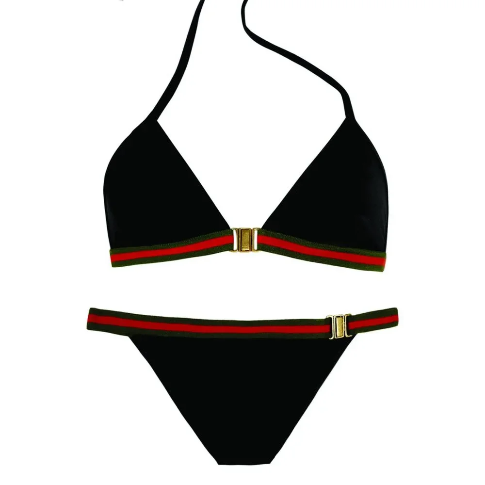 Gucci Black Bikini with Red and Green Stripe